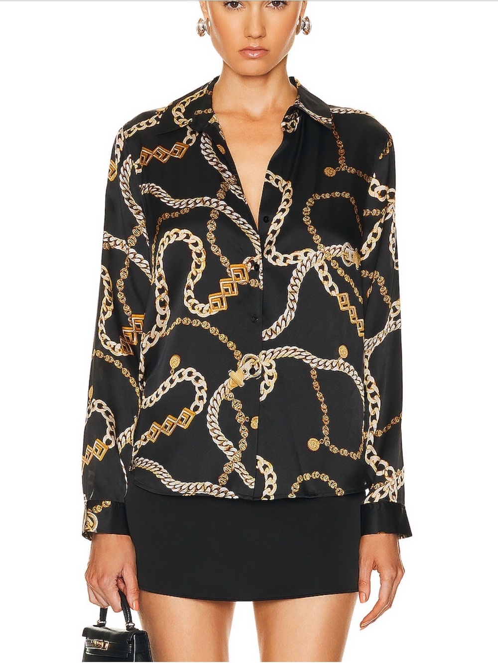 L’Agence Black and Gold Chain-Print Button-Front Blouse - SOLD OUT NWT 100% silk